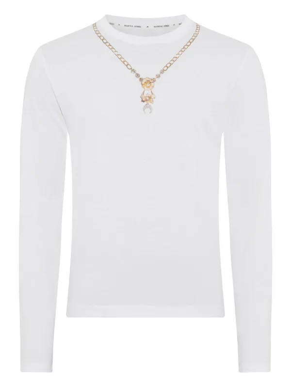 【jjj_a】MARINE SERRE 長袖トップス ホワイト M Marine Serre necklace-print long-sleeve T-shirt | White | FARFETCH