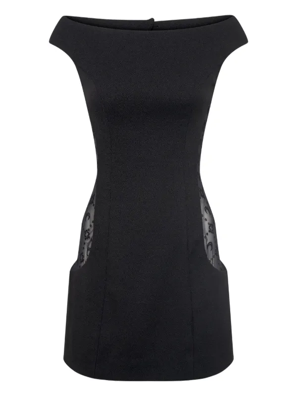 Marine Serre boat-neck dropped-shoulders Mini Dress | Black | FARFETCH
