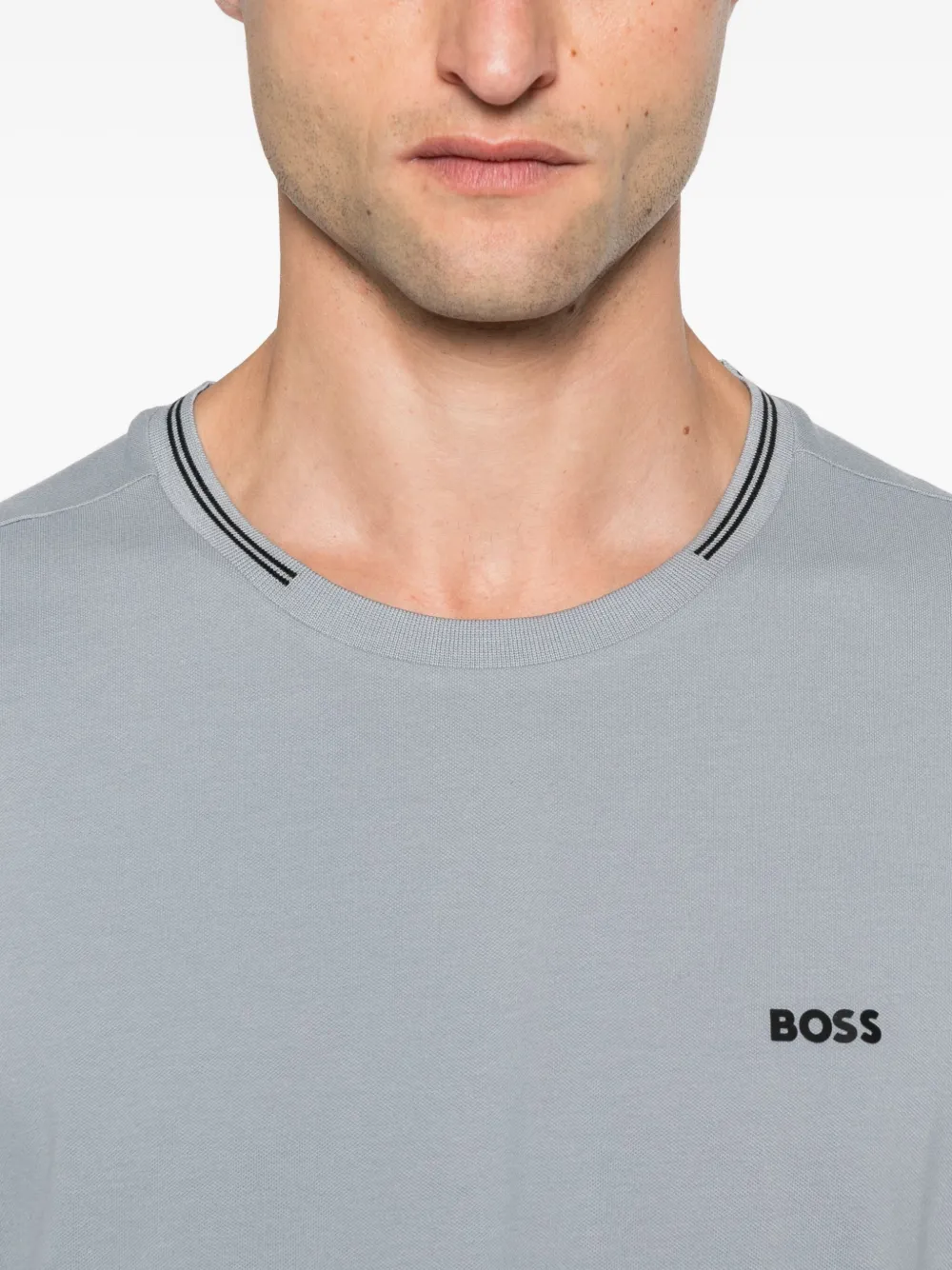 BOSS Katoenen T-shirt met gestreepte kraag Grijs