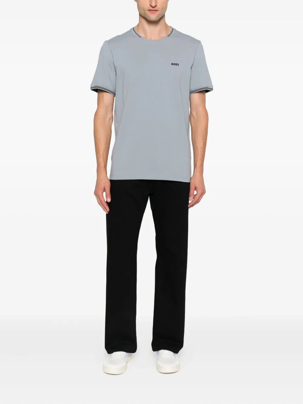 BOSS Katoenen T-shirt met gestreepte kraag Grijs
