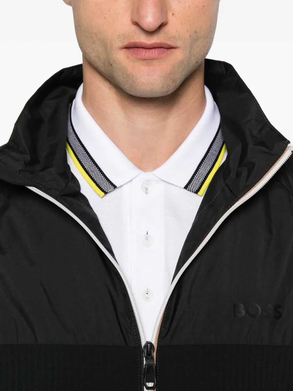 BOSS Poloshirt met gestreepte kraag Wit