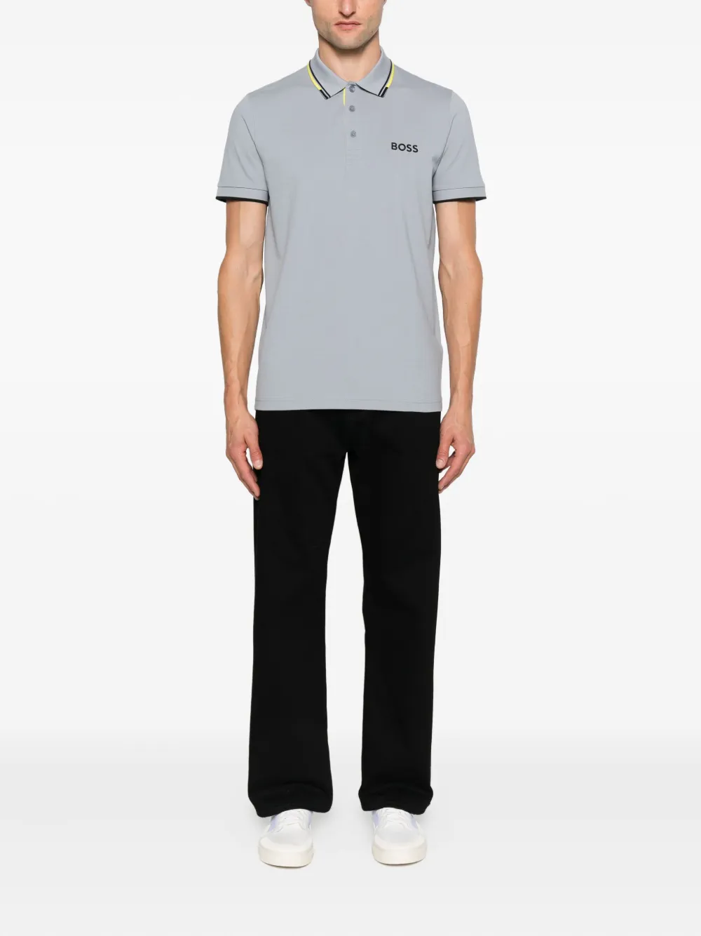 BOSS Poloshirt met gestreepte kraag Grijs