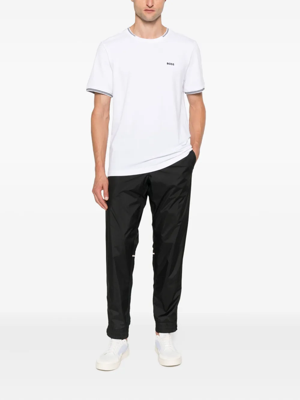 BOSS T-shirt met ronde hals en afwerking - Wit
