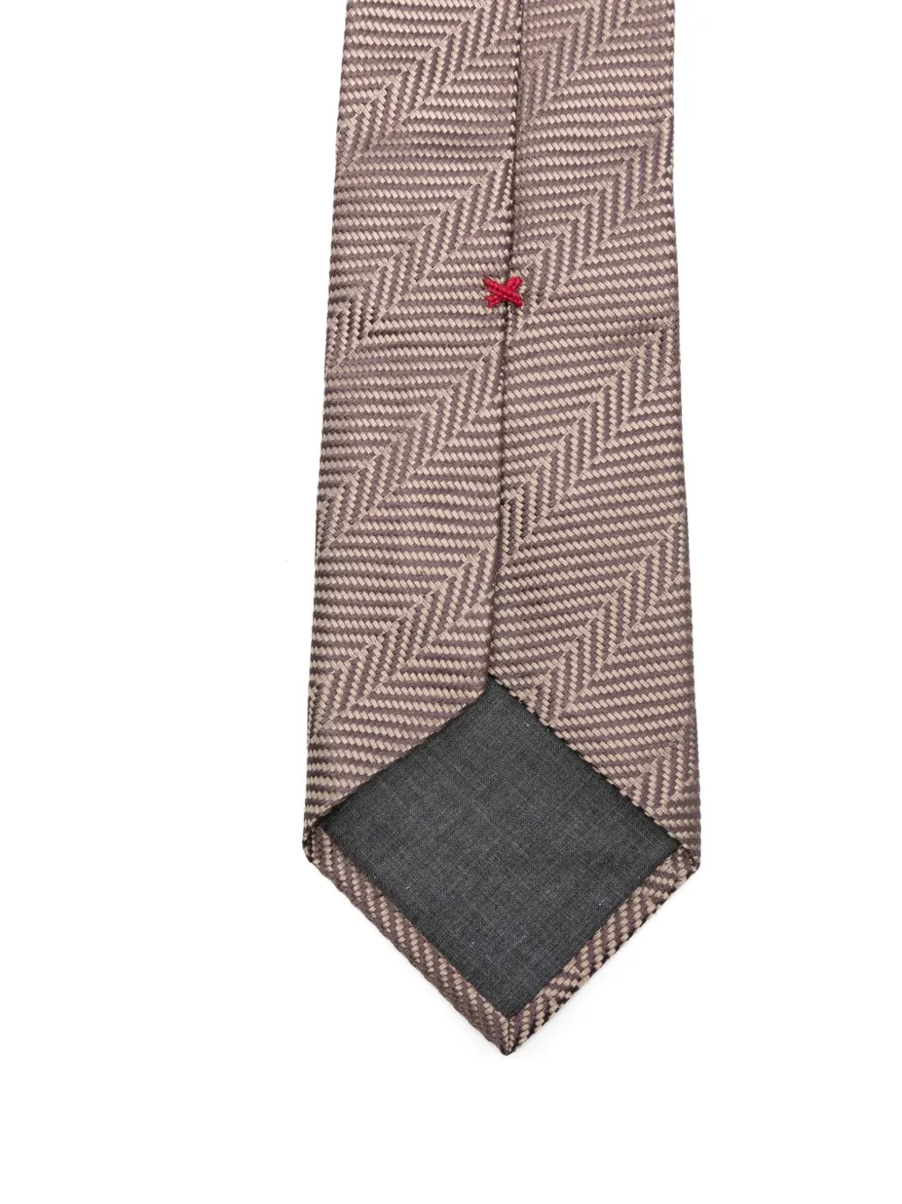 Brunello Cucinelli herringbone silk tie Bruin
