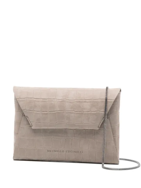 Brunello Cucinelli crocodile-embossed chain clutch bag