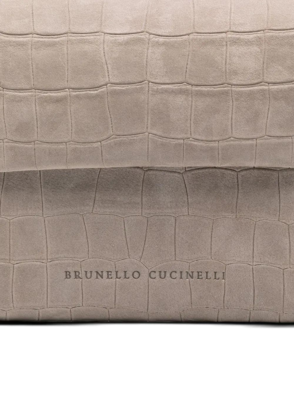 Brunello Cucinelli Clutch met krokodillen-reliëf en ketting Grijs