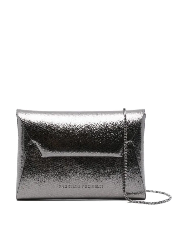 Brunello Cucinelli Metallic Flap Clutch Bag Black FARFETCH BH