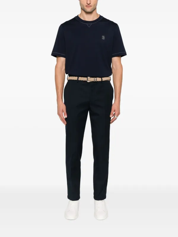 Brunello Cucinelli Embroidered crew-neck T-shirt | Blue | FARFETCH
