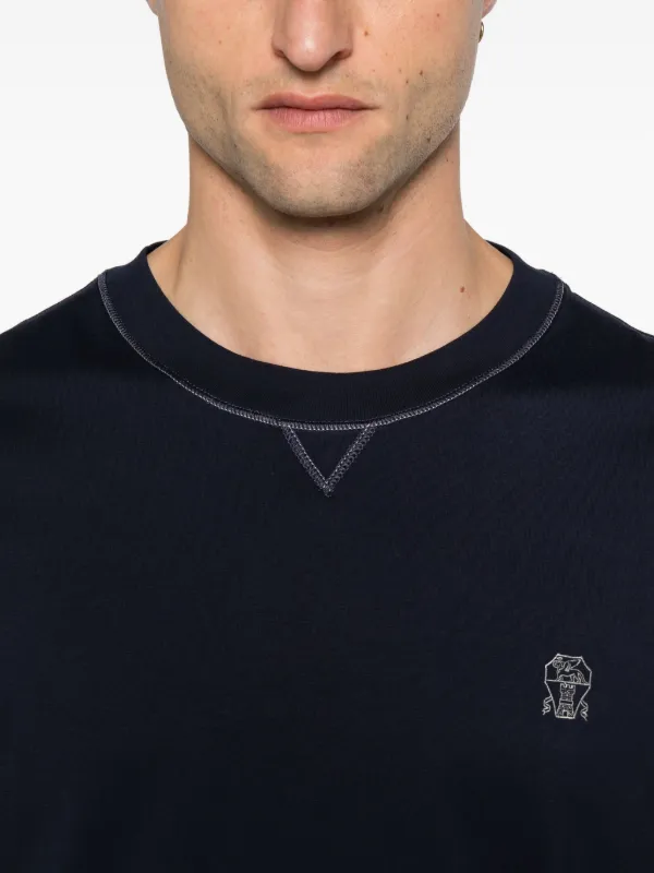 Brunello Cucinelli Embroidered crew-neck T-shirt | Blue | FARFETCH