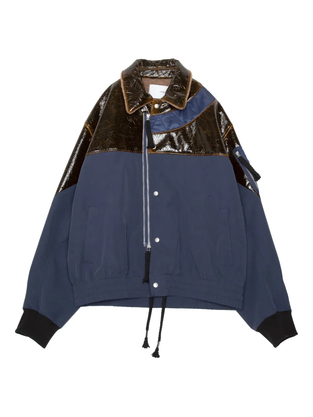 leather-paneled bomber jacket