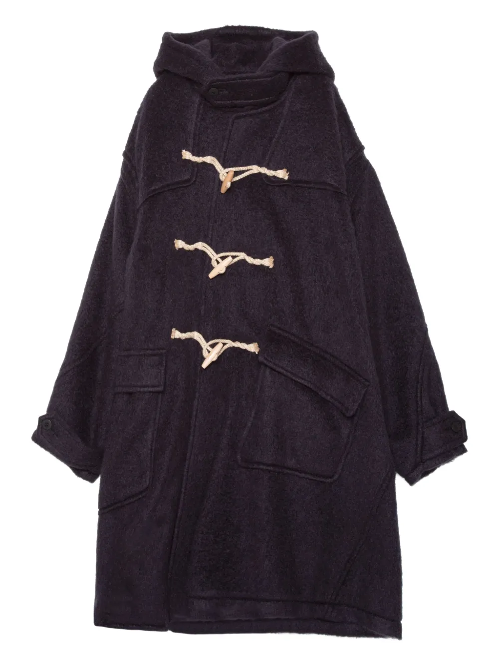 Yoshiokubo Cappotto con cappuccio e chiusura con olivetta - Nero
