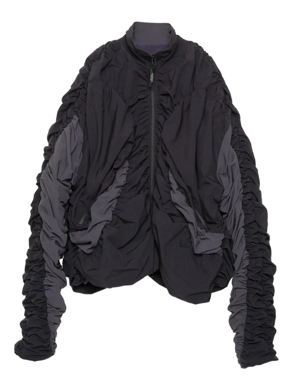 gathered sleeve zip-up jacket