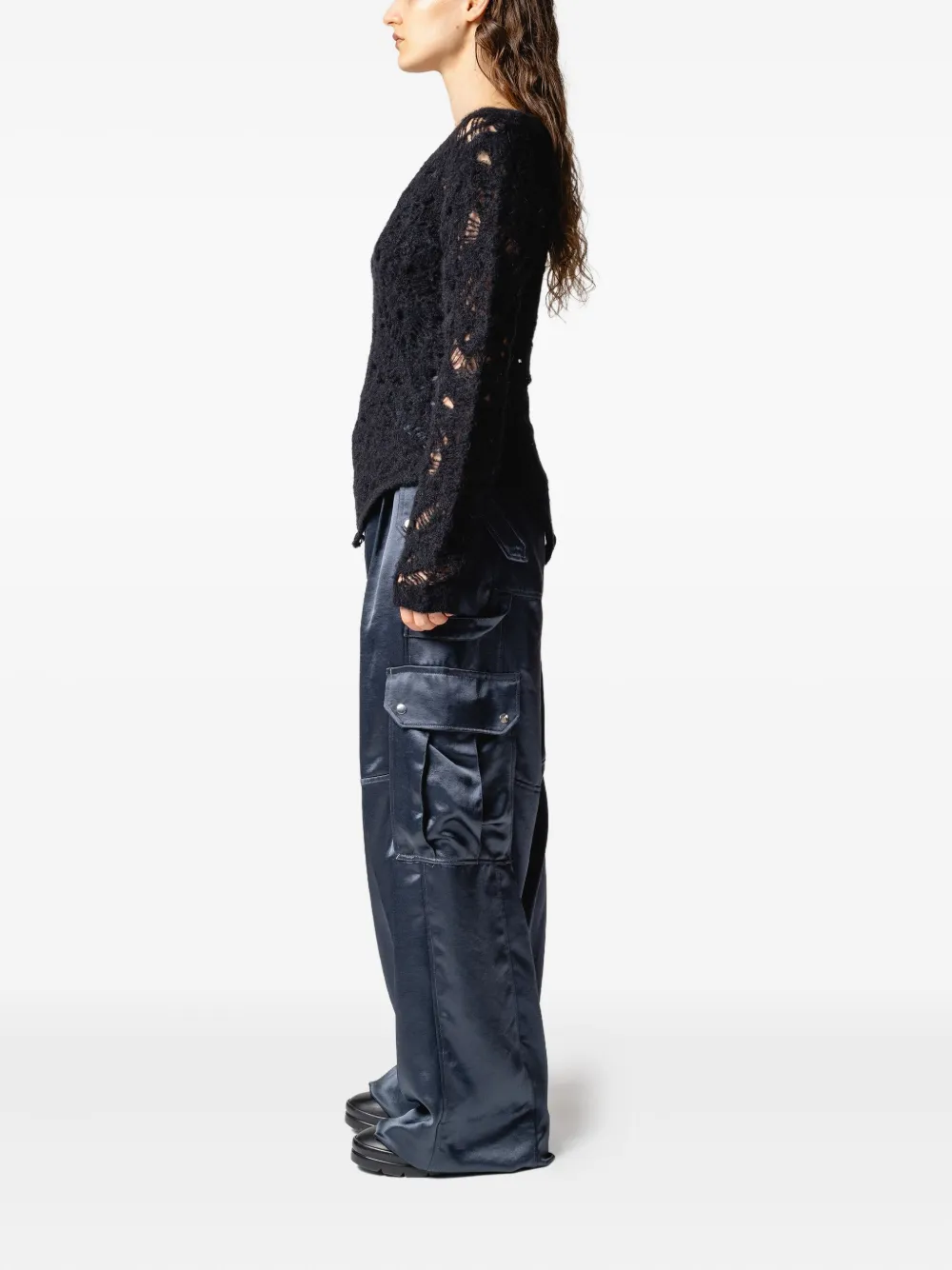 Muller Of Yoshiokubo Open-work V-neck Bodysuit In Black