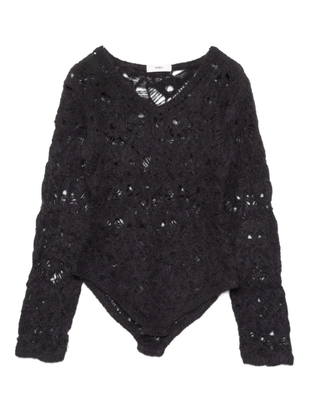 Muller Of Yoshiokubo Open-work V-neck Bodysuit In Black