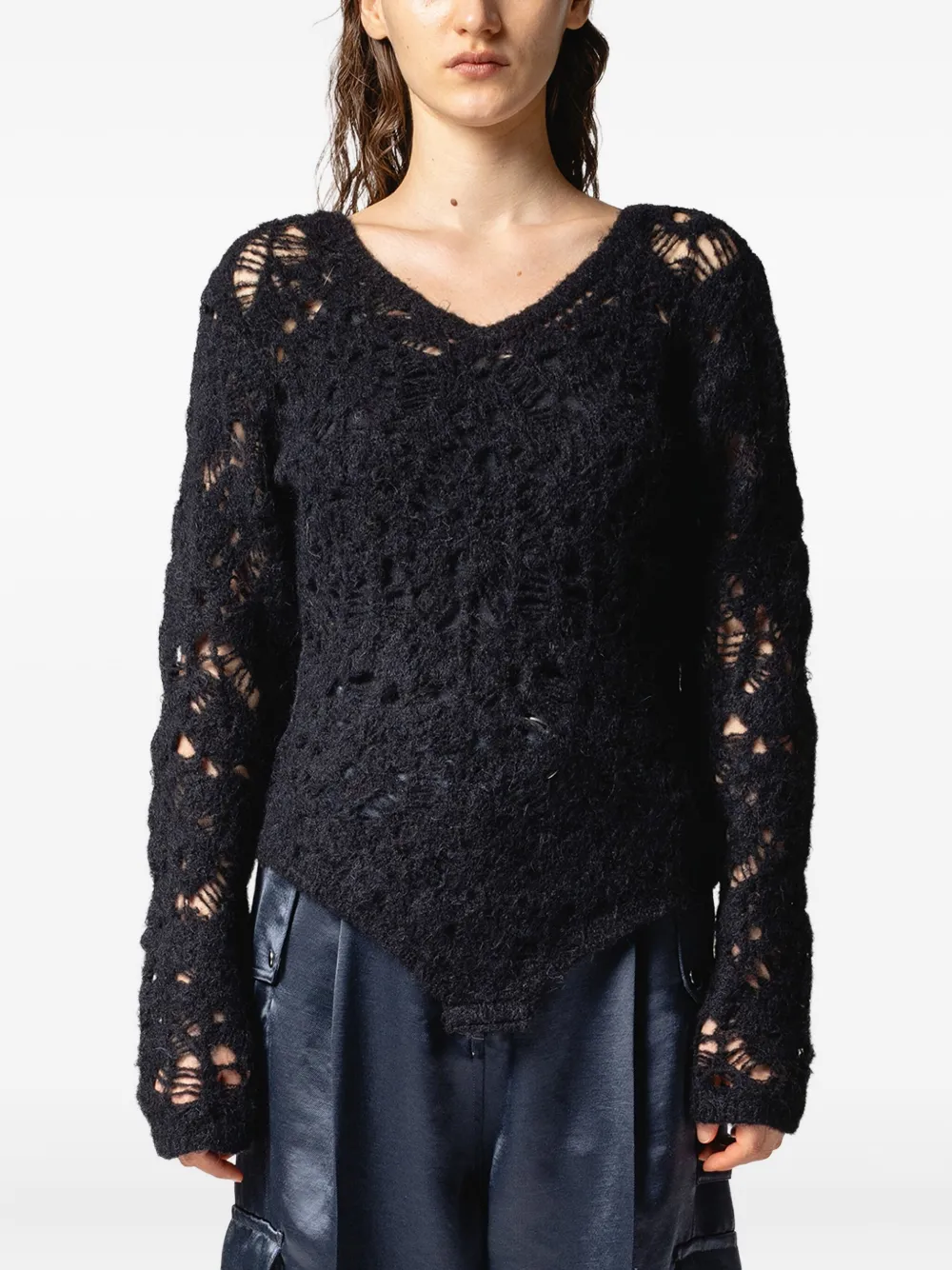 Muller Of Yoshiokubo Open-work V-neck Bodysuit In Black