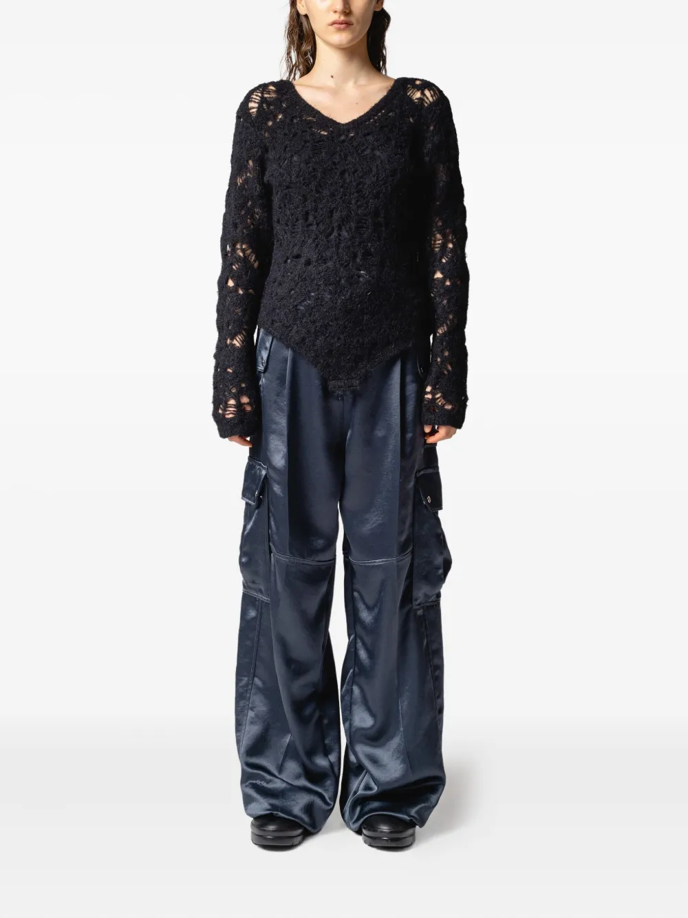 Muller Of Yoshiokubo Open-work V-neck Bodysuit In Black
