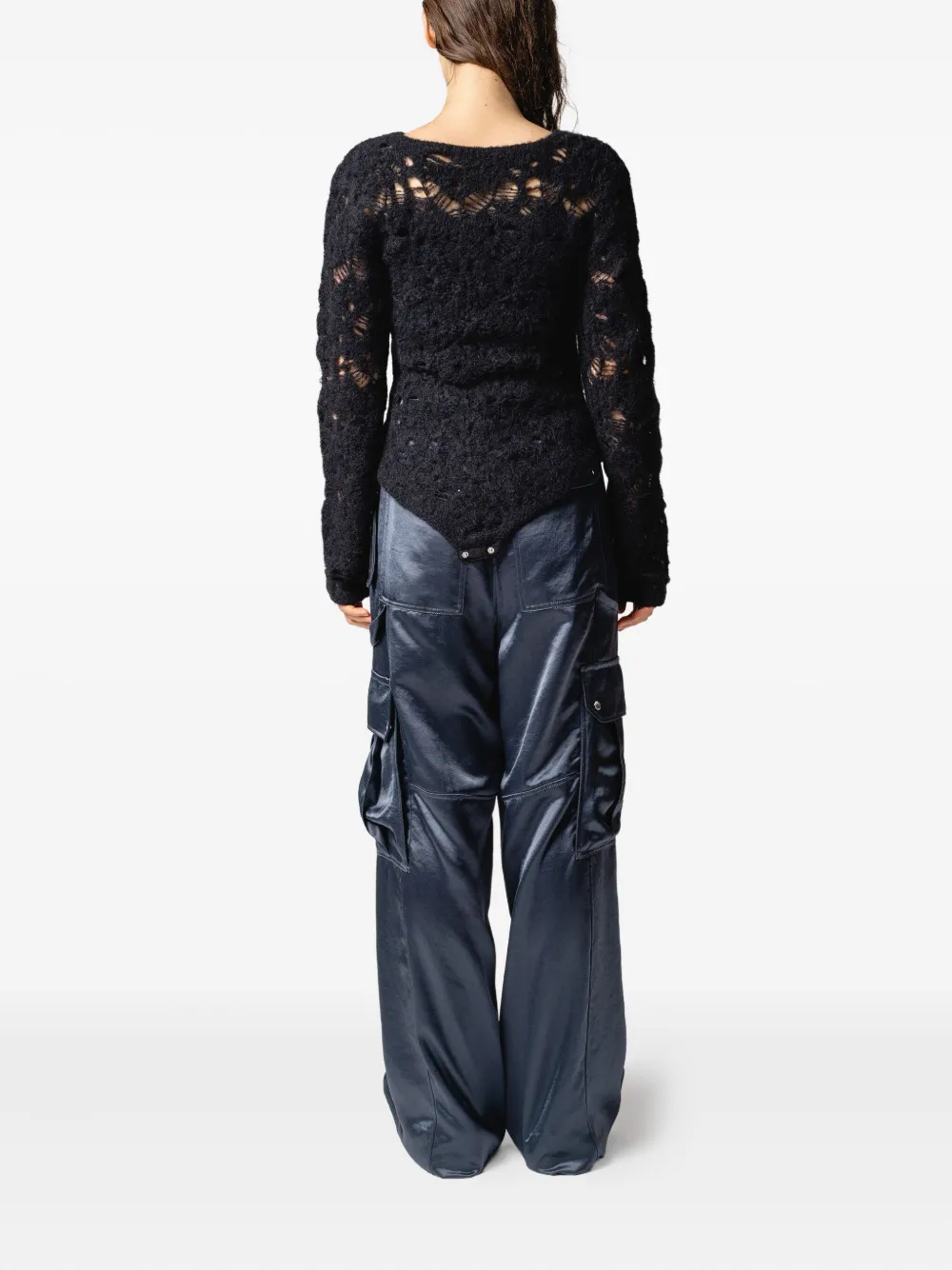 Muller Of Yoshiokubo Open-work V-neck Bodysuit In Black