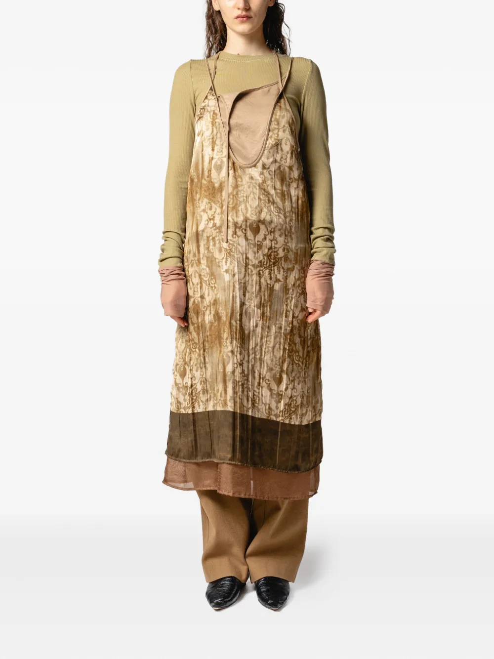 Muller Of Yoshiokubo tie-strap floral-print dress - Beige