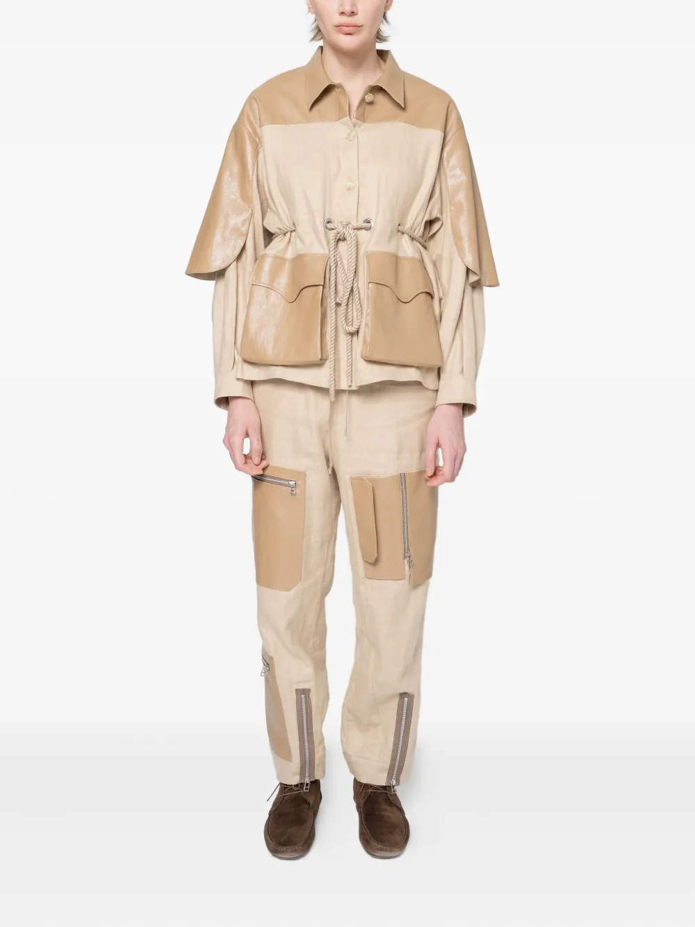 Muller Of Yoshiokubo Broek met leren vlak en rits - Beige