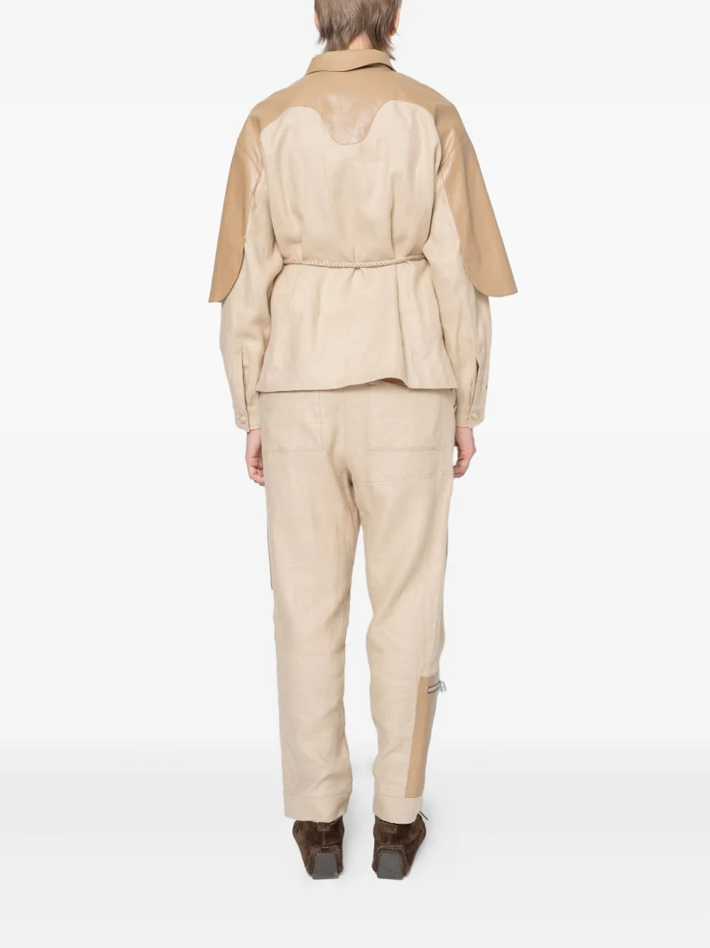 Muller Of Yoshiokubo Leather-panel Zip-detail Trousers In Neutral