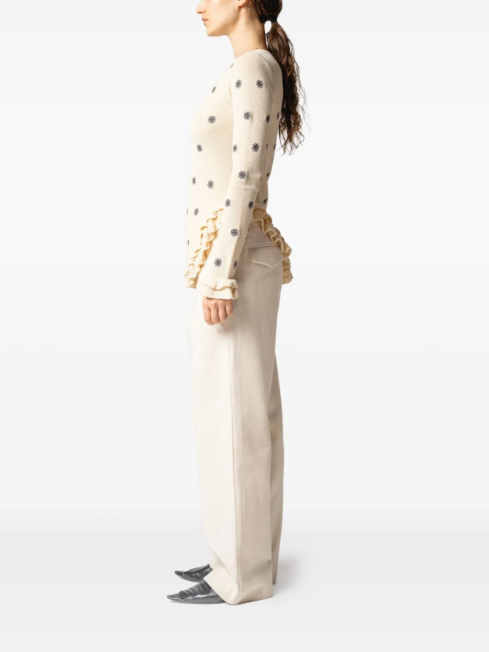 Muller Of Yoshiokubo Top met ruches en bloemenprint Beige