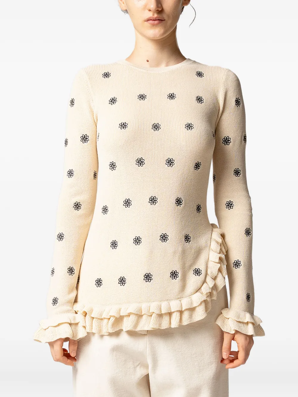 Muller Of Yoshiokubo Top met ruches en bloemenprint Beige