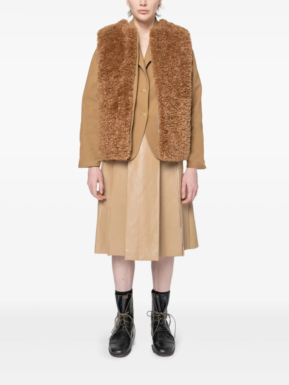 Muller Of Yoshiokubo Boa Fleece Gilet In Brown