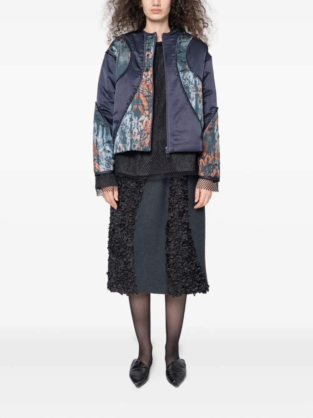 Muller Of Yoshiokubo Mural Pudding Panelled Print Top In Blue
