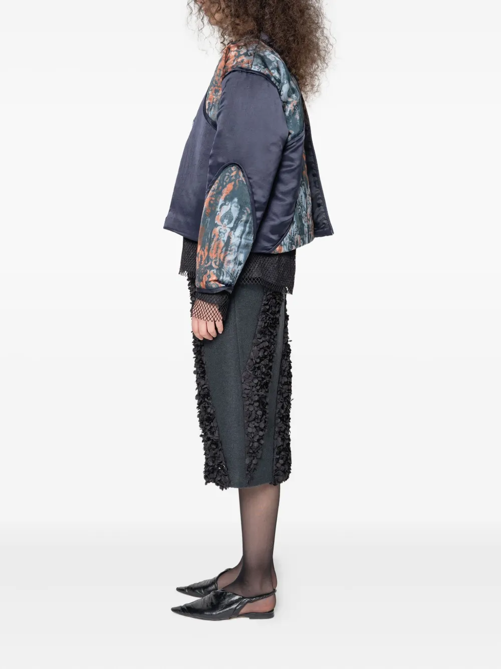 Muller Of Yoshiokubo Mural Pudding Panelled Print Top In Blue