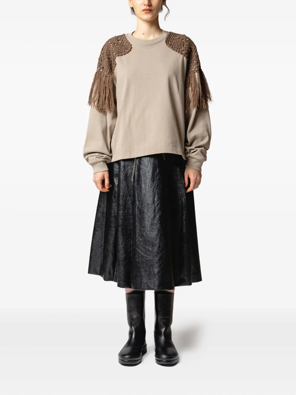 Muller Of Yoshiokubo Crochet Fringed Sweatshirt In Neutral