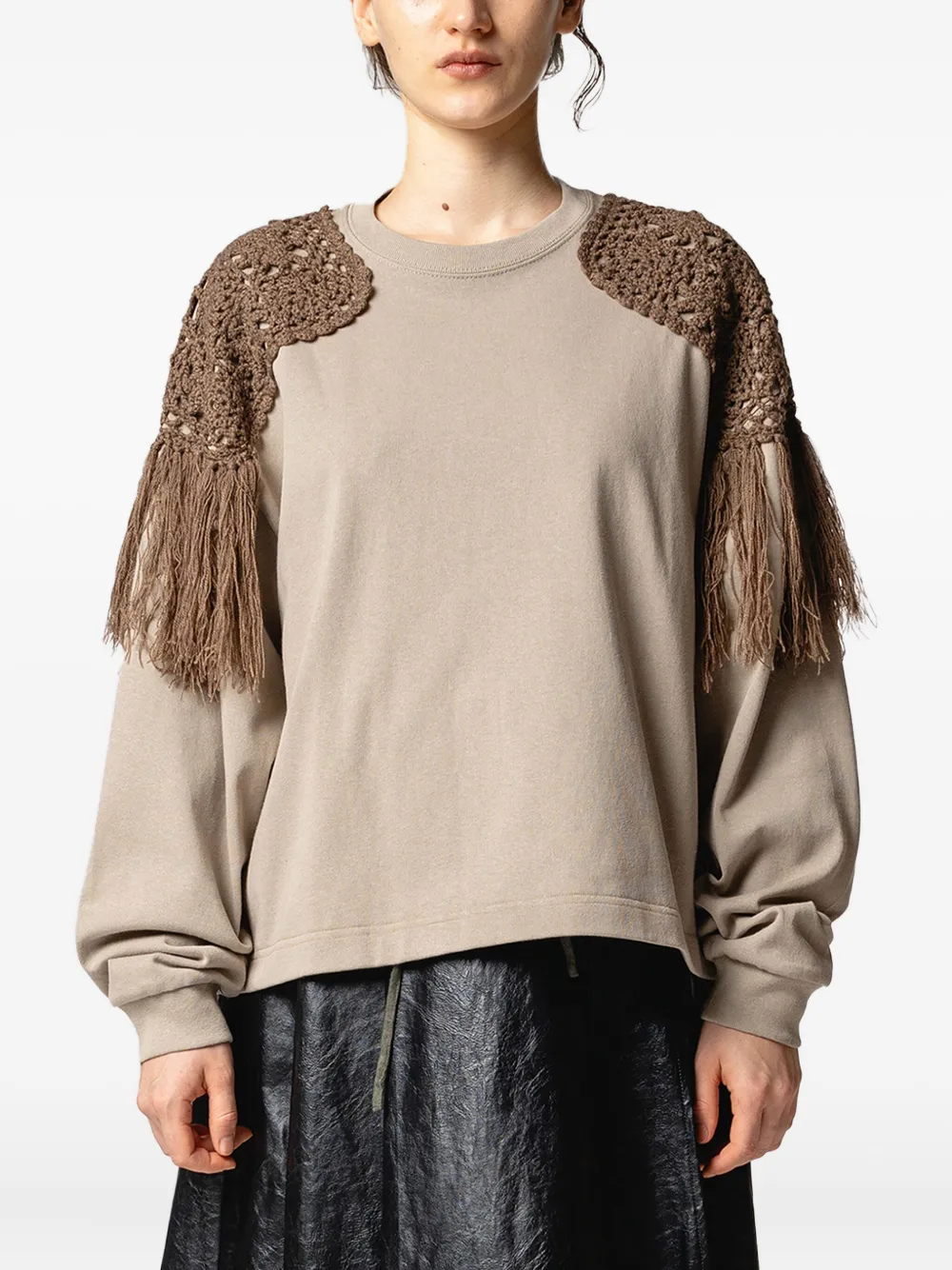 Muller Of Yoshiokubo Crochet Fringed Sweatshirt In Neutral
