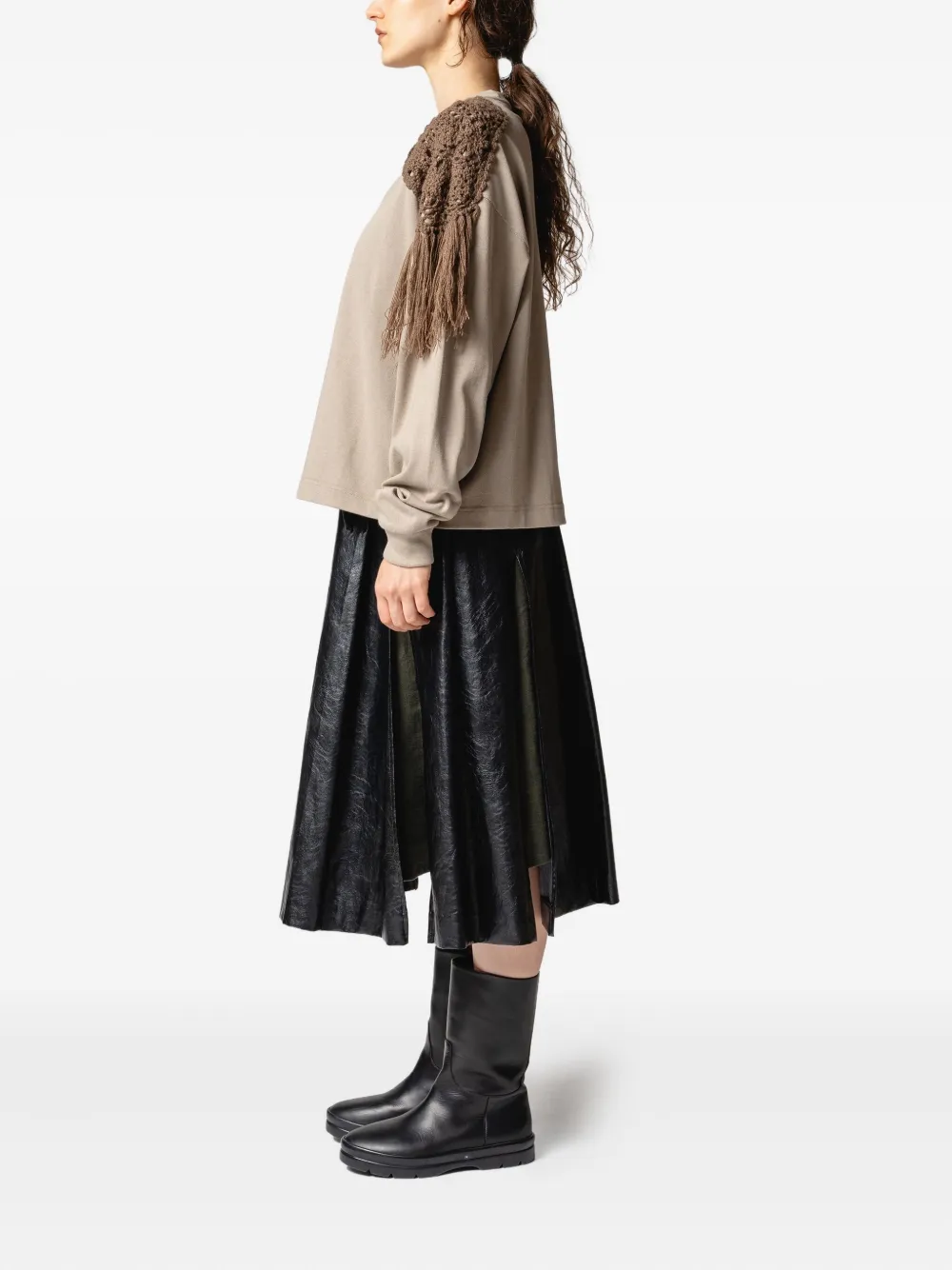 Muller Of Yoshiokubo Crochet Fringed Sweatshirt In Neutral