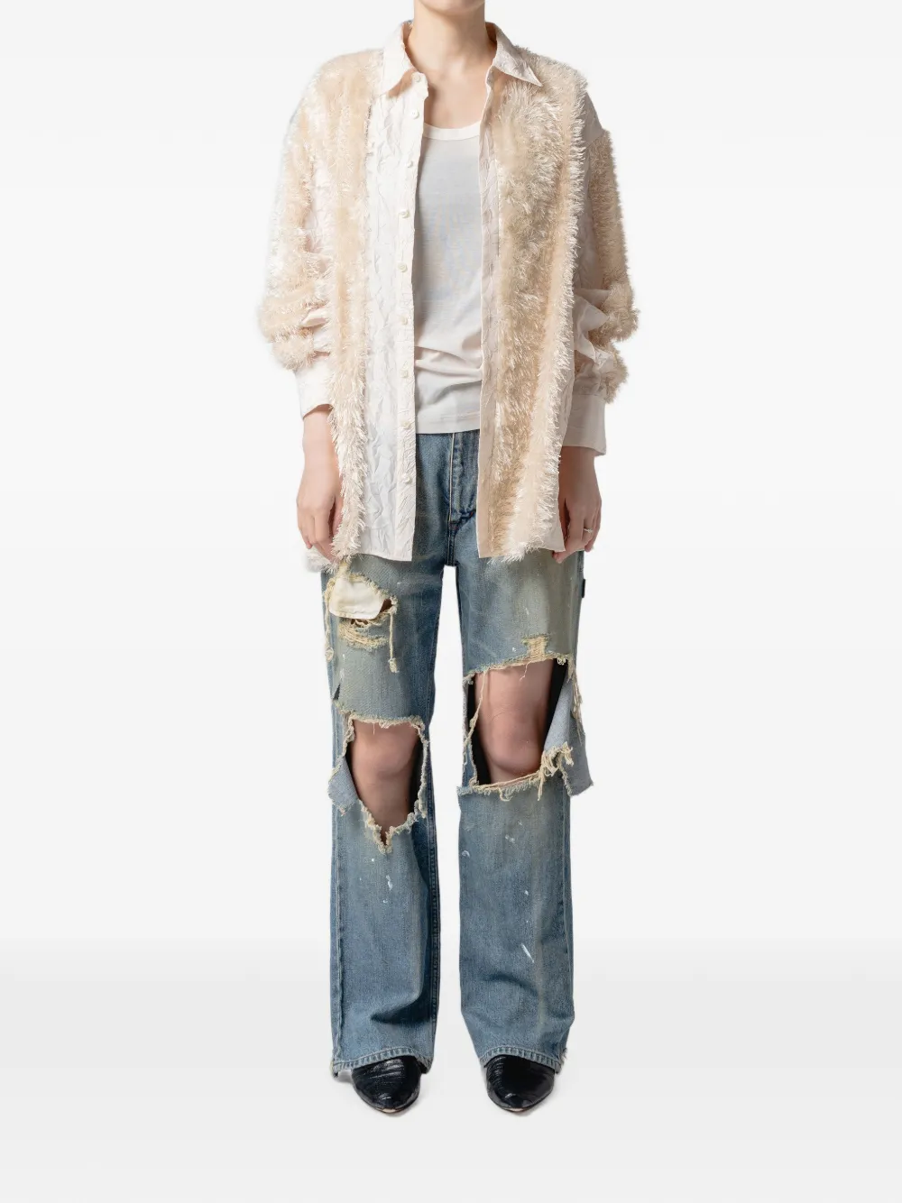 Muller Of Yoshiokubo Blouse met gekreukte afwerking en franje Beige