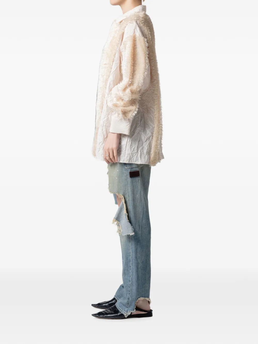 Muller Of Yoshiokubo Blouse met gekreukte afwerking en franje Beige
