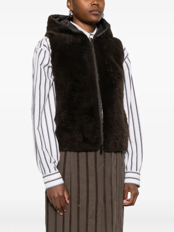 Brunello Cucinelli エコファーフーデッドベスト | ブラウン | FARFETCH JP