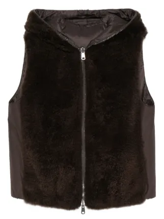 Brunello Cucinelli エコファーフーデッドベスト | ブラウン | FARFETCH JP