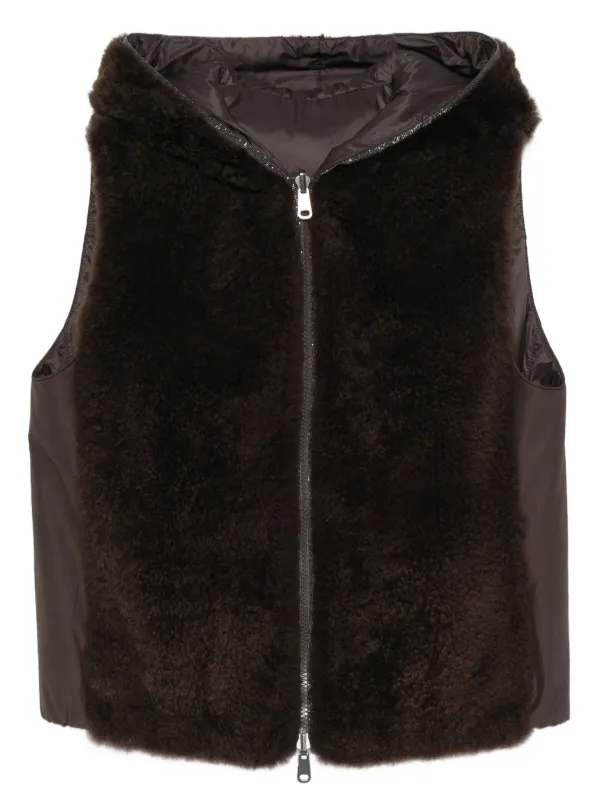 Brunello Cucinelli エコファーフーデッドベスト | ブラウン | FARFETCH JP