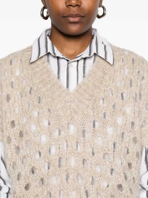 Brunello Cucinelli V-neck open-knit Vest | Neutrals | FARFETCH