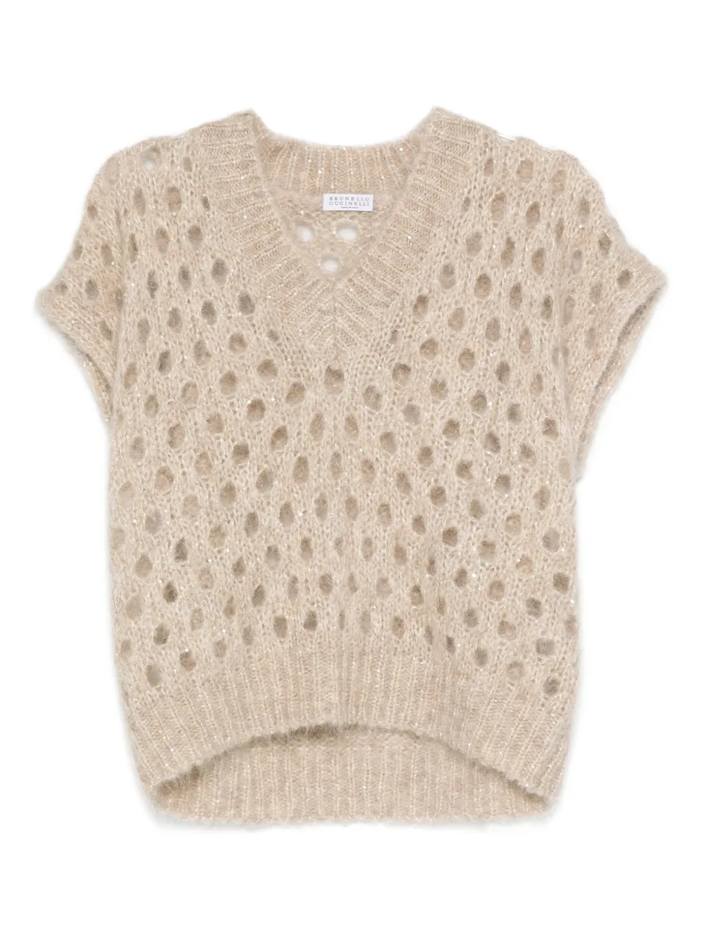 Brunello Cucinelli V-neck open-knit vest | Neutrals | Image 1