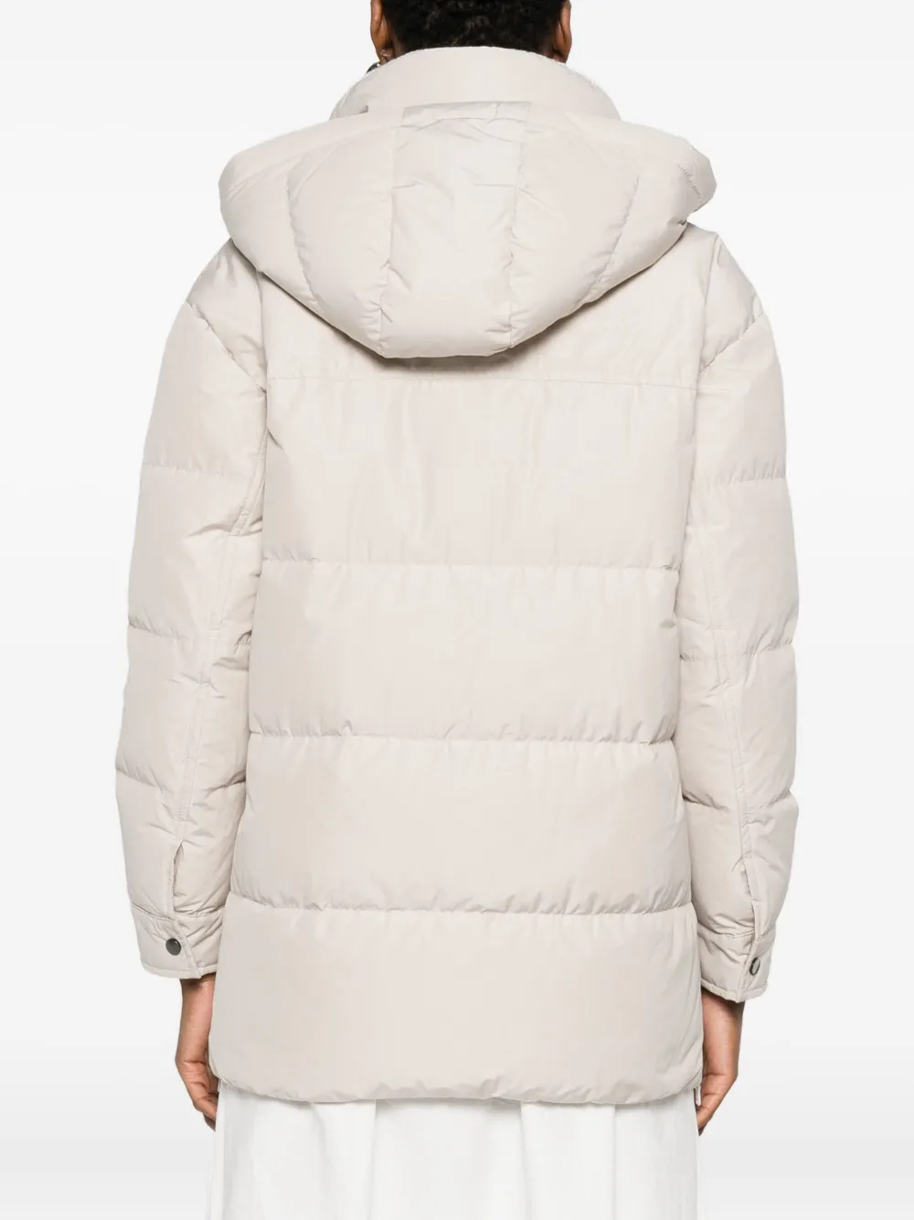 Brunello Cucinelli Donsjas met klepzak en capuchon Beige