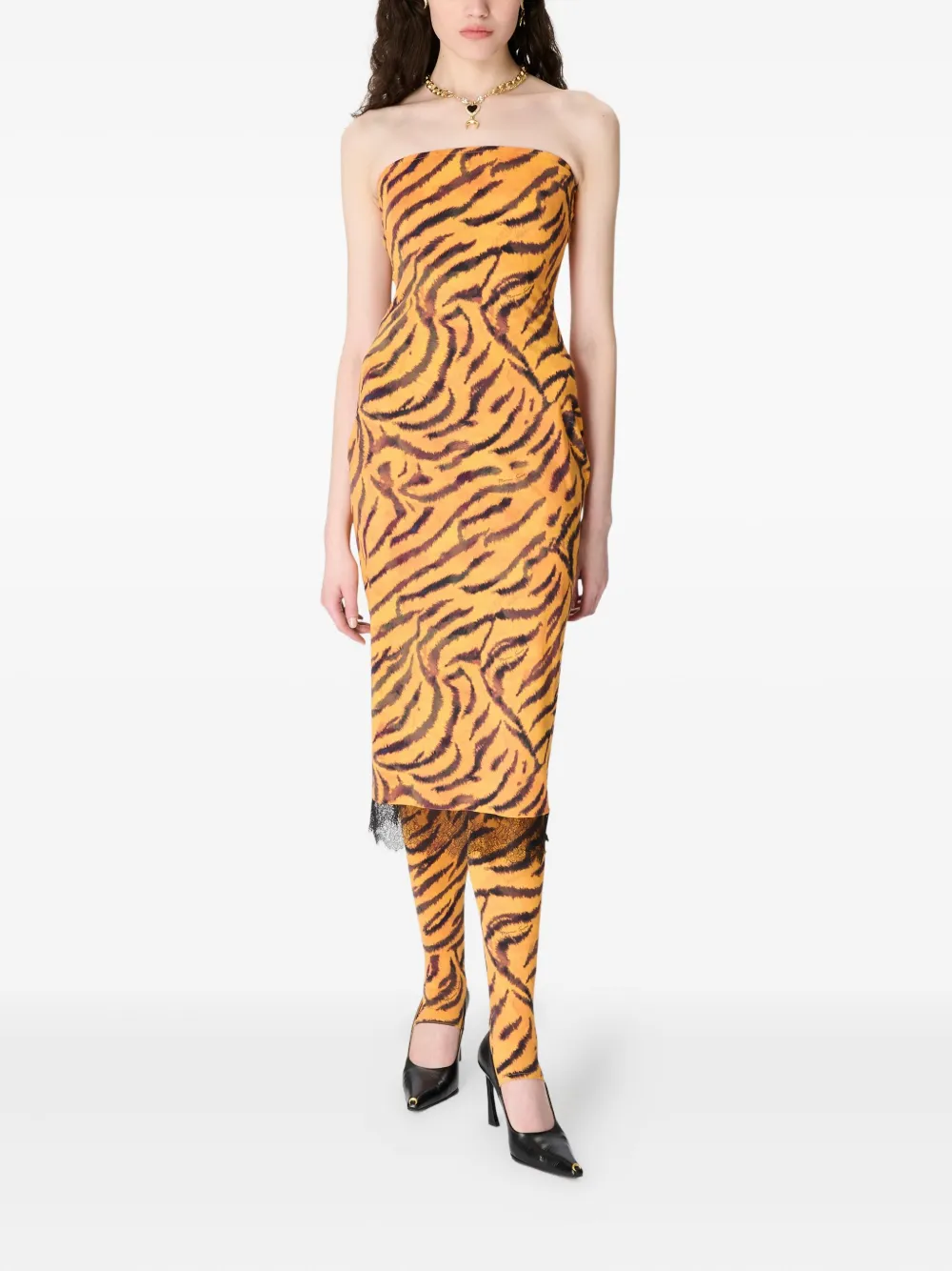 Marine Serre tiger-print tube dress - Oranje