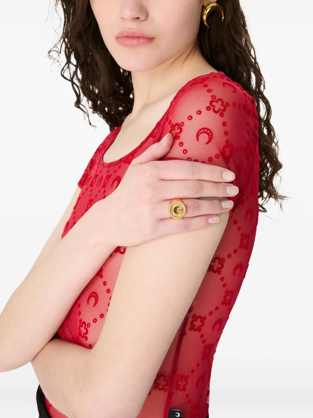 Marine Serre T-shirt met ronde hals en monogram Rood