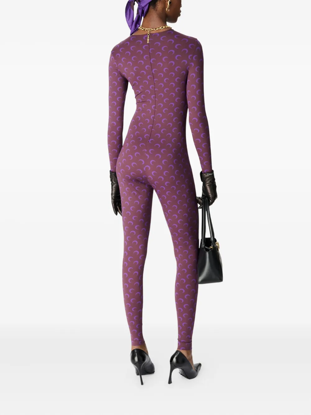 Marine Serre Jersey jumpsuit met maan-print Paars