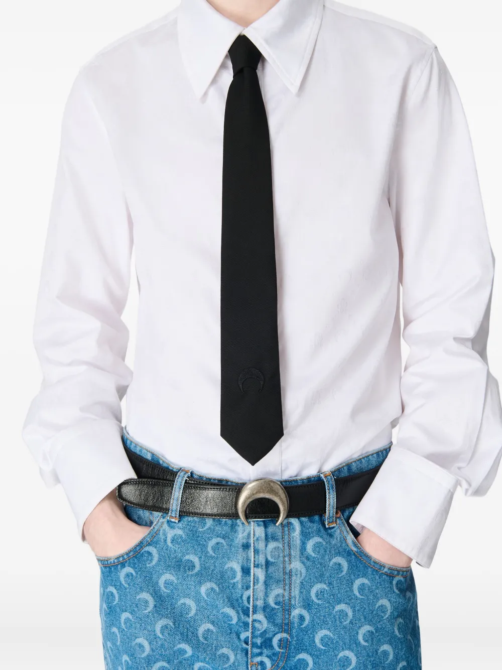Marine Serre Moon-embroidered Silk Tie In Black