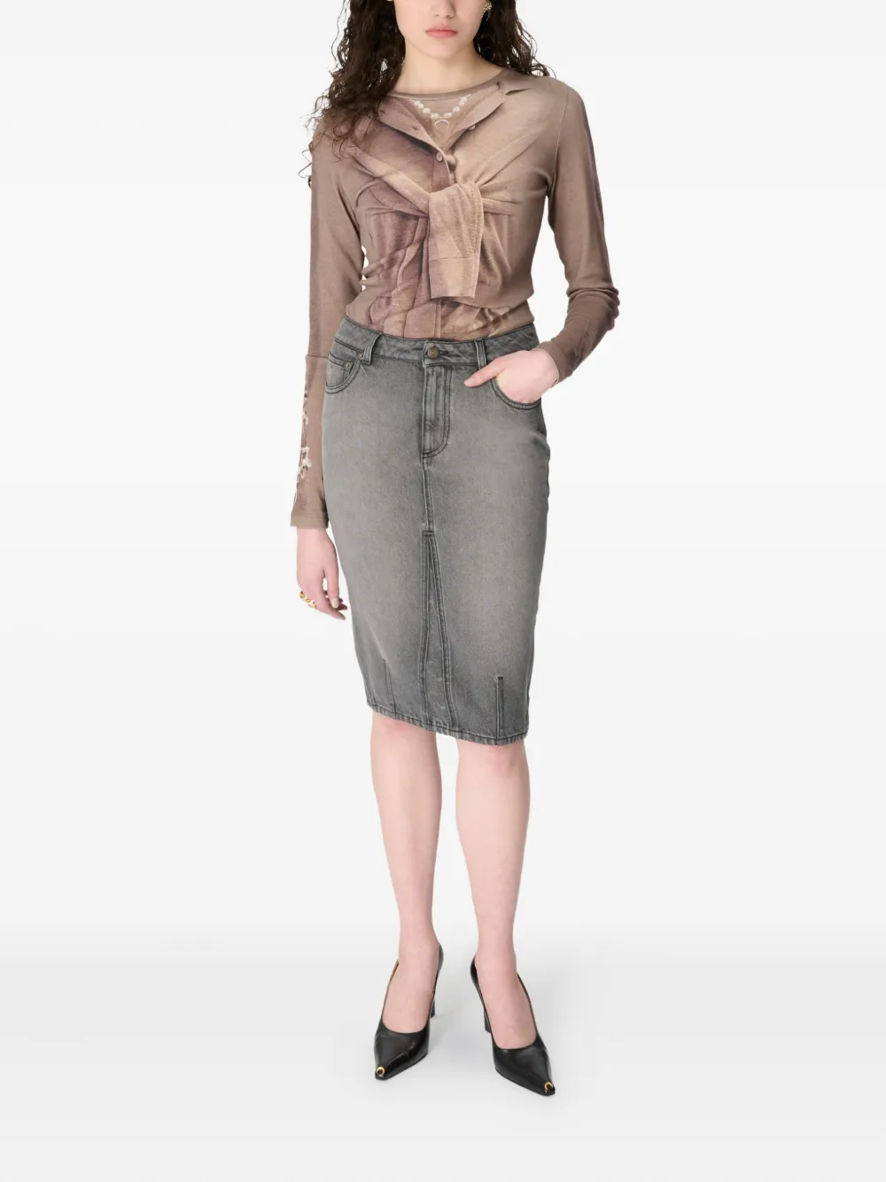 Marine Serre Knielange midi-rok Grijs