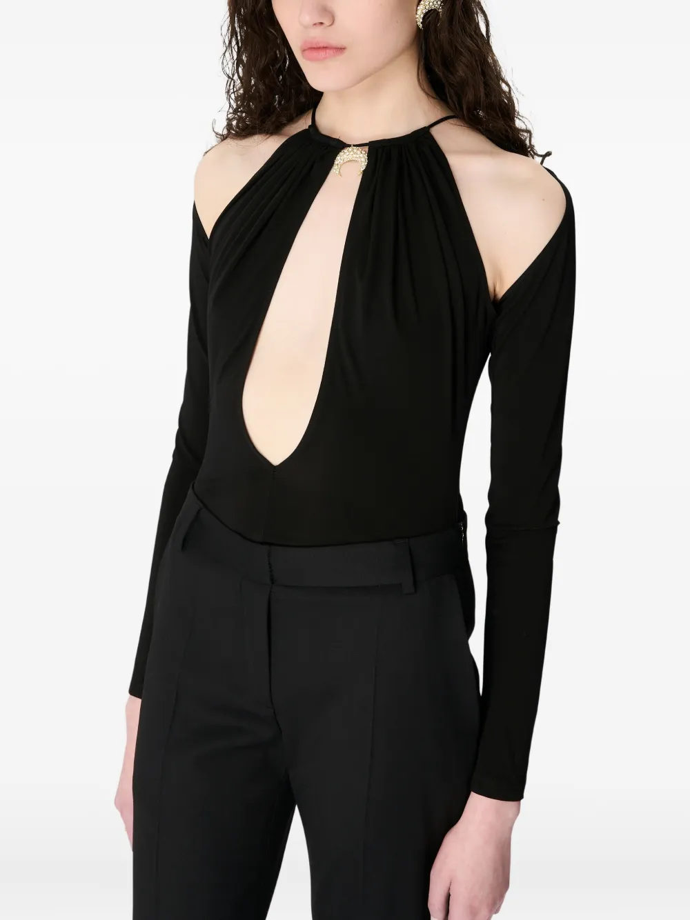 Marine Serre Black Stretch Viscose Bodysuit In Black
