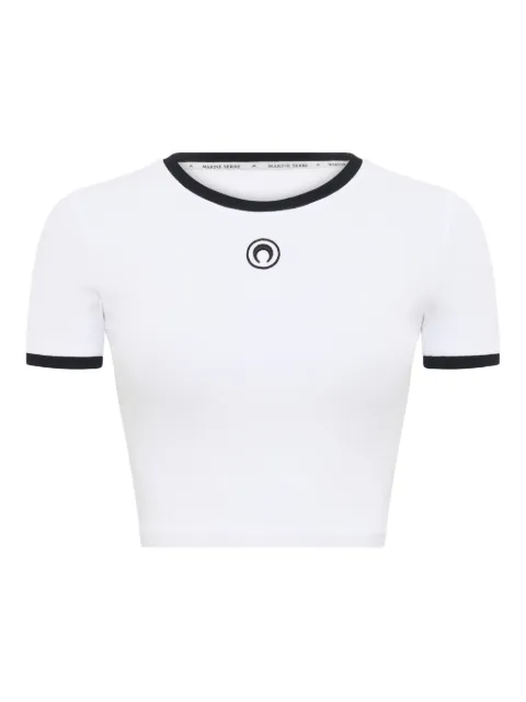 Marine Serre moon-logo ribbed crop top