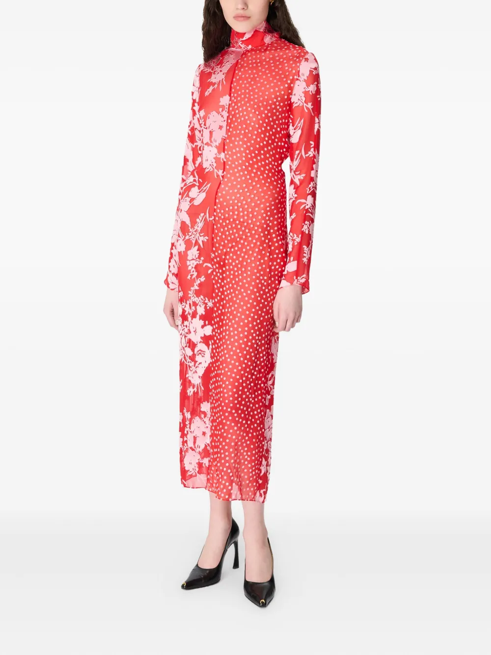 Marine Serre Maxi-jurk met stippen en bloemenprint - Rood
