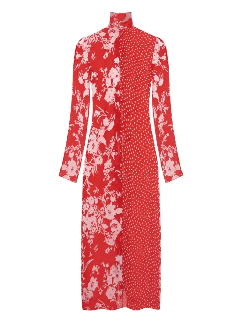 Marine Serre lang polkaprikket kjole med blomstertryk