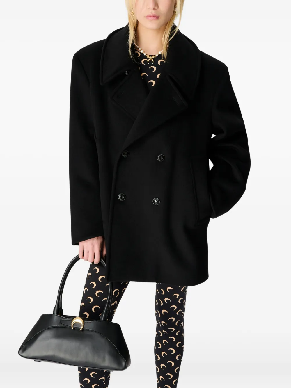 Marine Serre Medium Aurora shopper van glad leer - Zwart